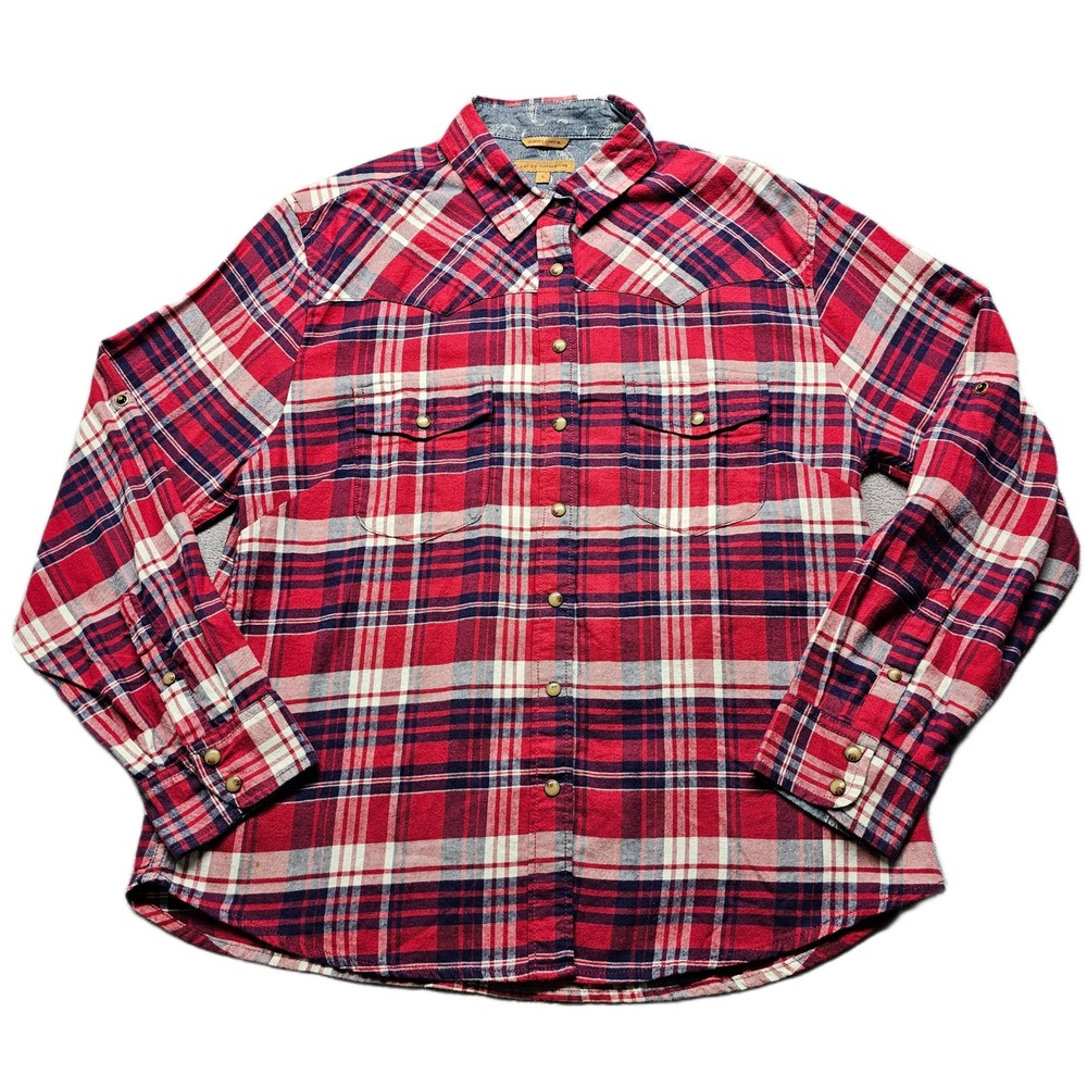 Jachs Girlfriend Western Shirt Womens‎ L Red Plaid Comfort Stretch Snap Button